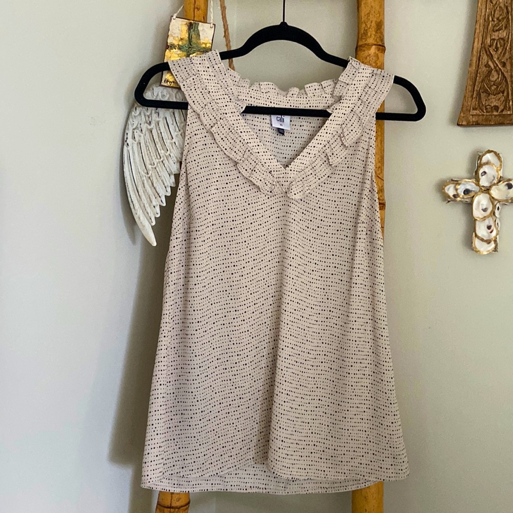 Morse Code CAbi blouse XS V neck with ruffles